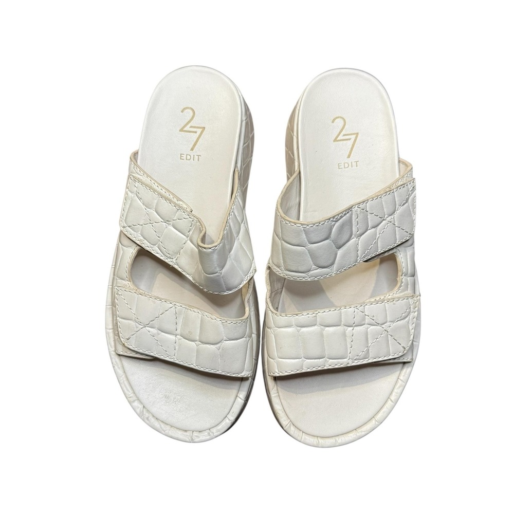 27 Edit Shoes Womens Size 7.5 White Leather Marcela Slide Sandals Wedge Platform